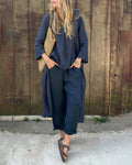 Women's Co-ord Set in navy blue – Longline Tunic Top and Wide Leg Trousers
