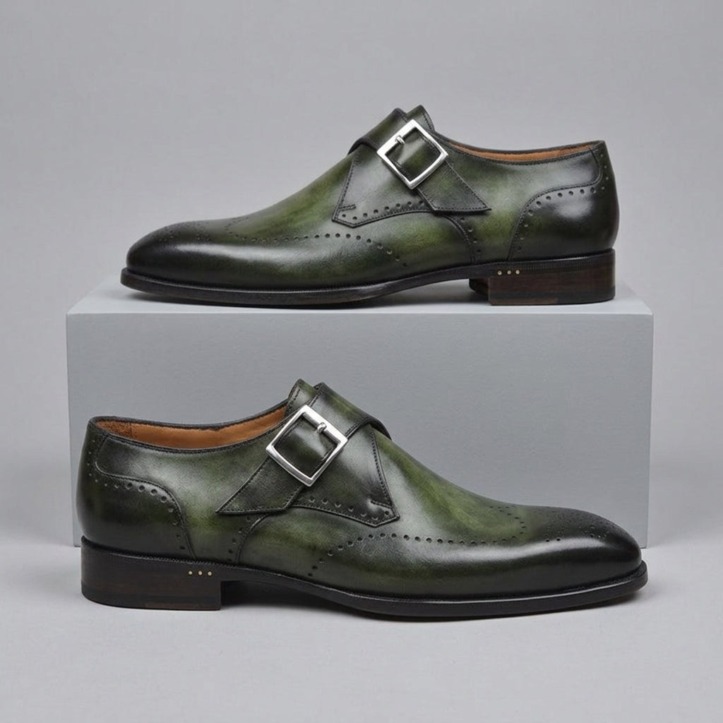 Men's Wingtip Monk Strap Shoes with Single Buckle