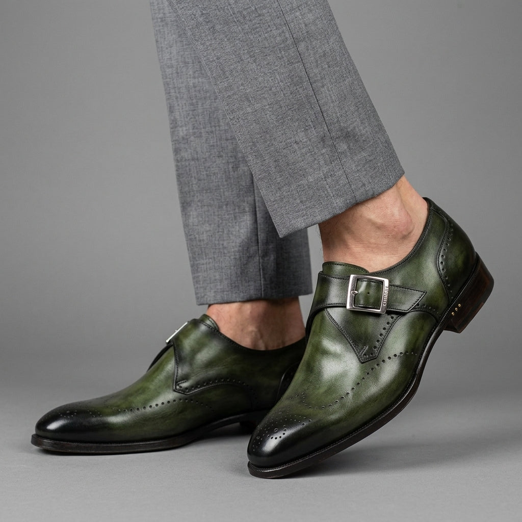 Men's Wingtip Monk Strap Shoes with Single Buckle