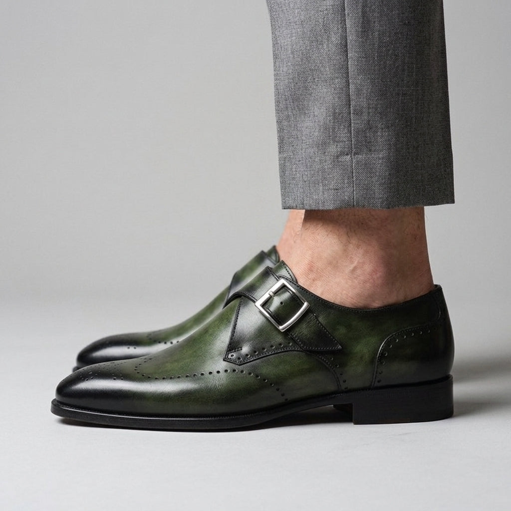 Men's Wingtip Monk Strap Shoes with Single Buckle