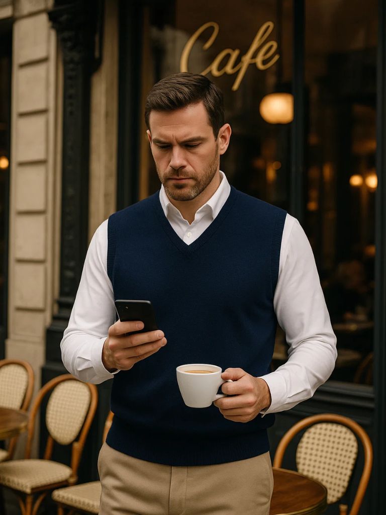 Men's Knitted Gilet – Merino Blend V Neck Vest
