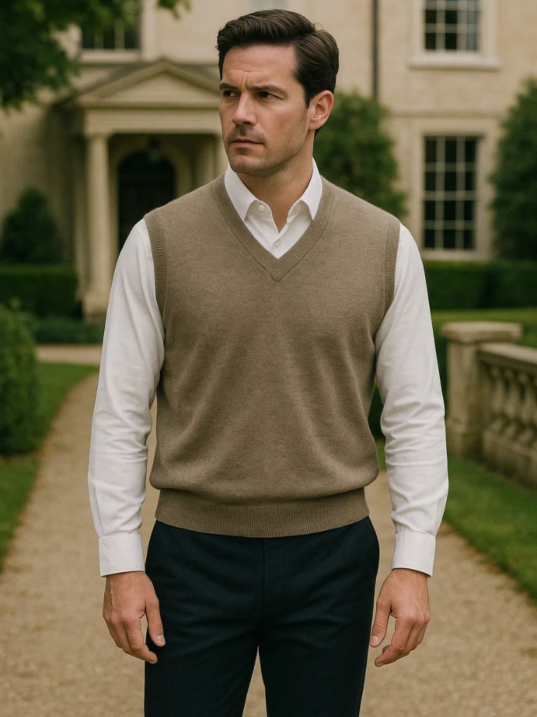 Men's Knitted Gilet – Merino Blend V Neck Vest