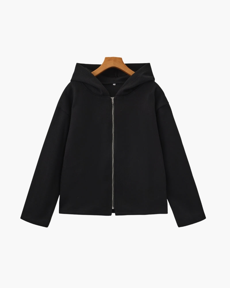Women's Hooded Jacket – Marlow Oatmeal Zip Up Boxy Jacket