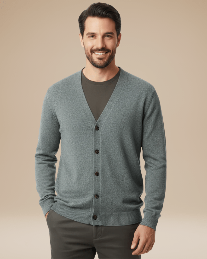 Men's V Neck Cardigan – Cashmere Blend Button Front