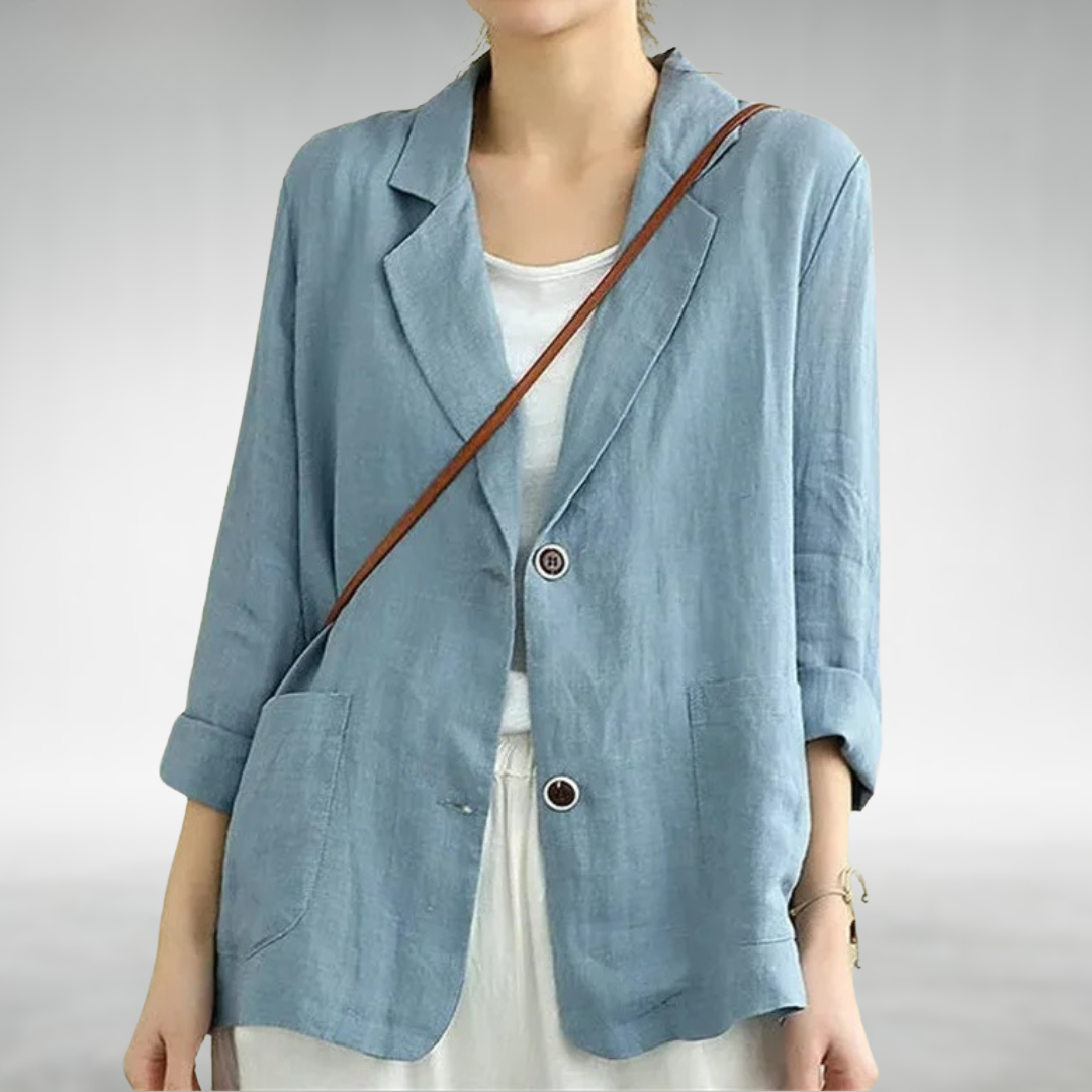 Women's Relaxed Blazer in blue – Unstructured Patch Pocket Blazer