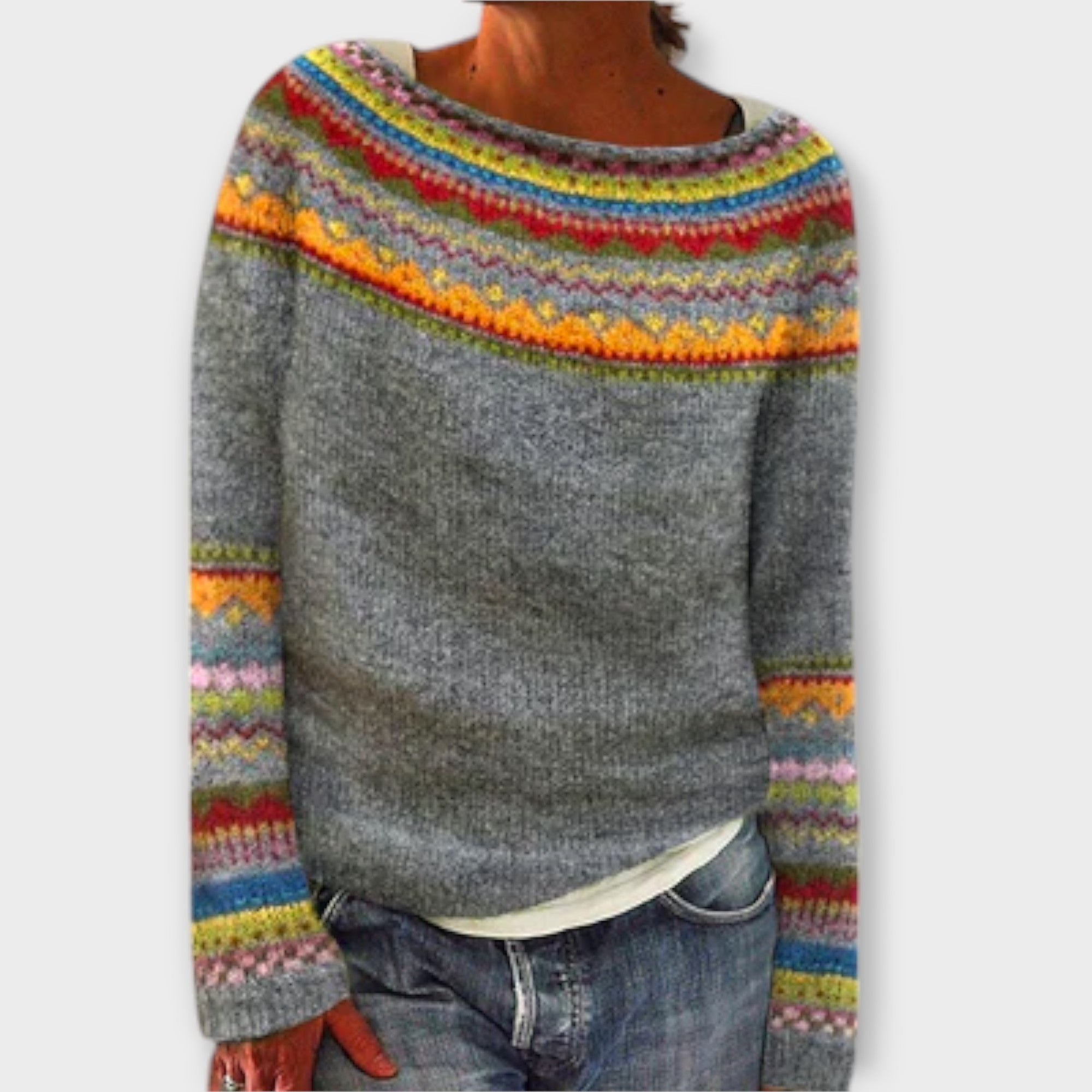 Women's Fair Isle Jumper – Patterned Yoke Knit Sweater