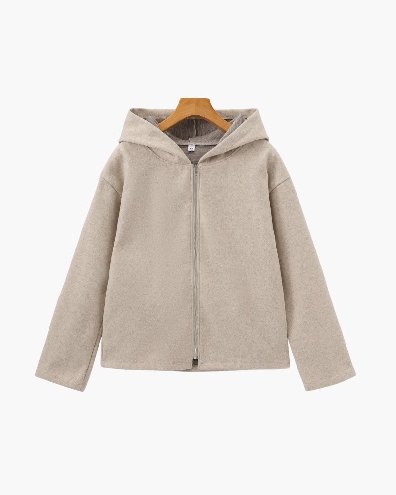 Women's Hooded Jacket – Marlow Oatmeal Zip Up Boxy Jacket