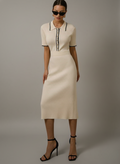 Women's Knit Polo Dress – Short Sleeve Ribbed Midi Dress