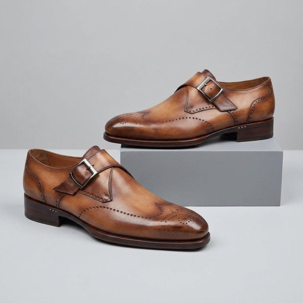 Men's Wingtip Monk Strap Shoes with Single Buckle