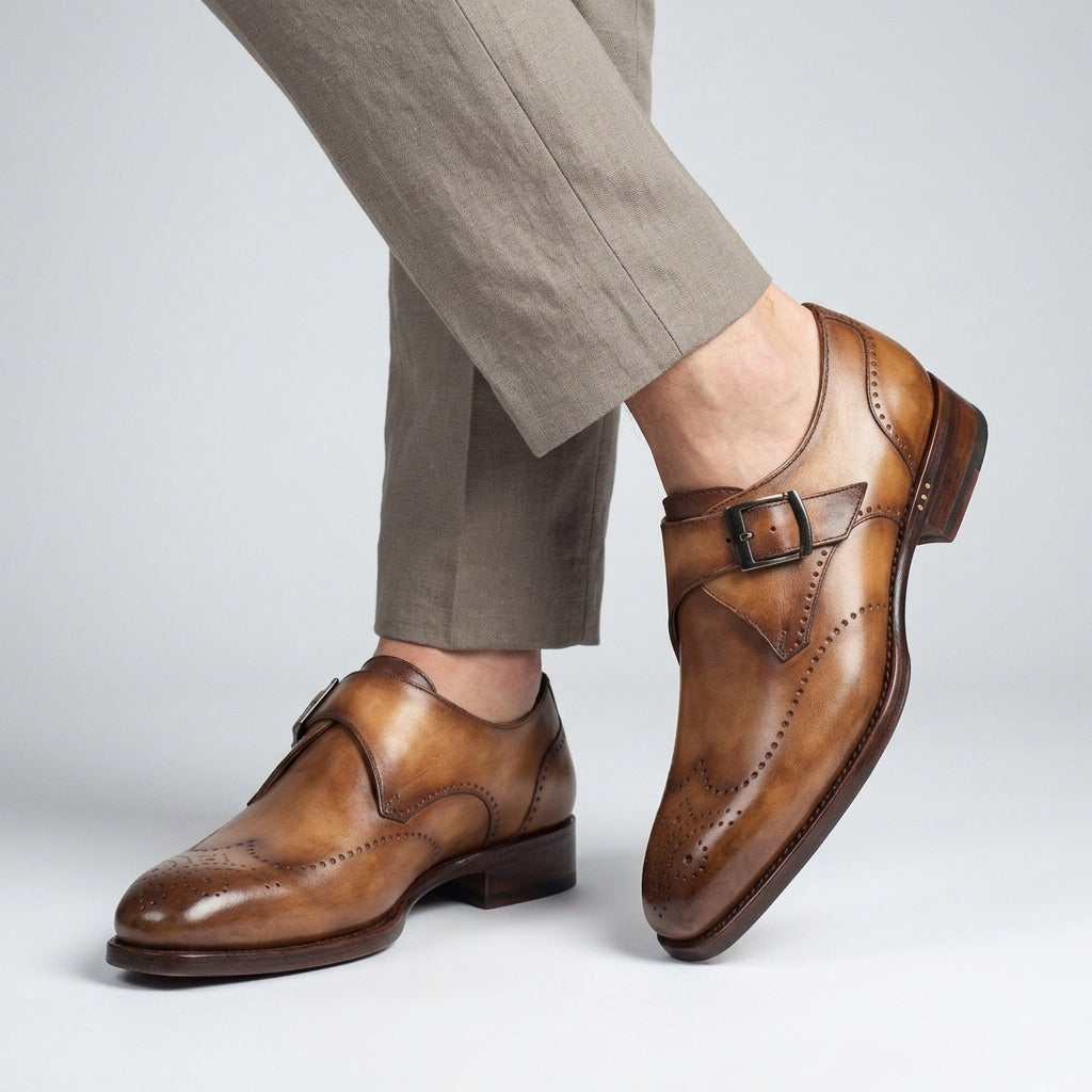 Men's Wingtip Monk Strap Shoes with Single Buckle