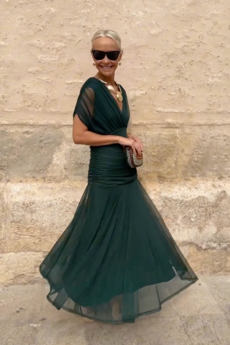 V-neck chiffon maxi dress in a second colourway, full length