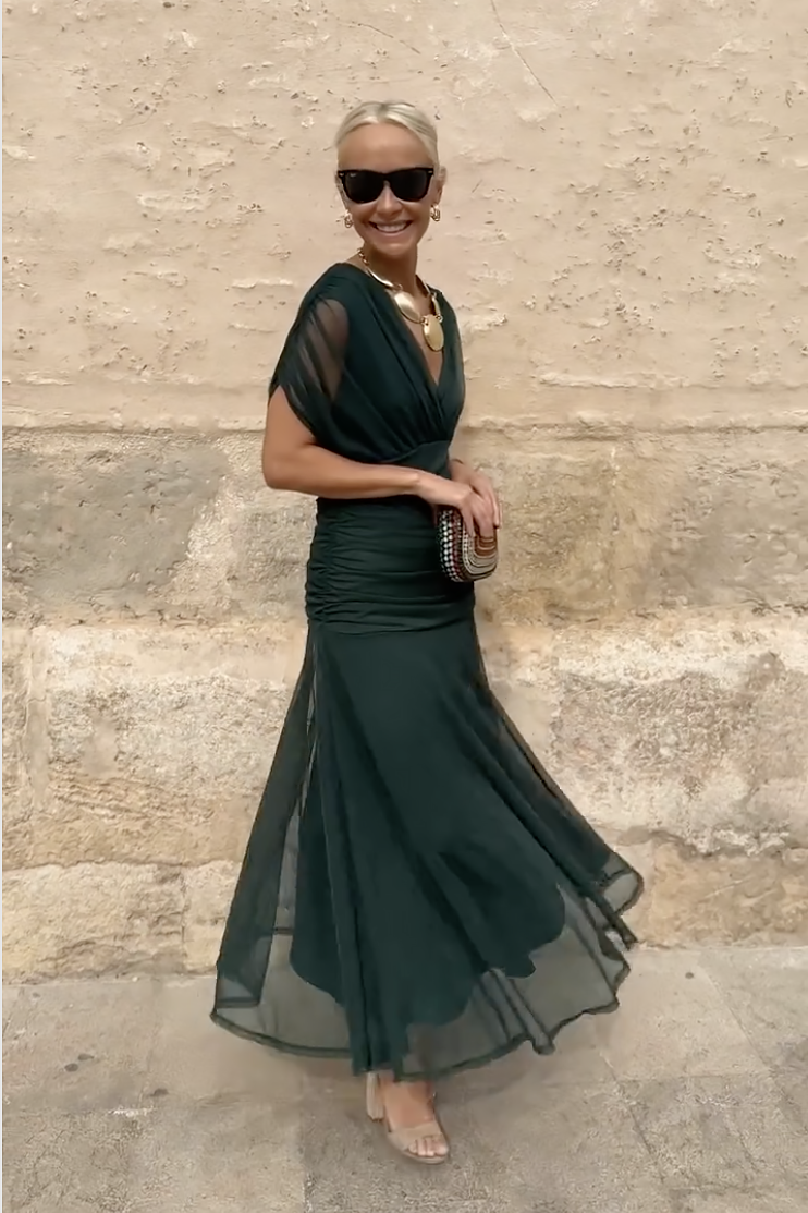 V-neck chiffon maxi dress third colourway, full length