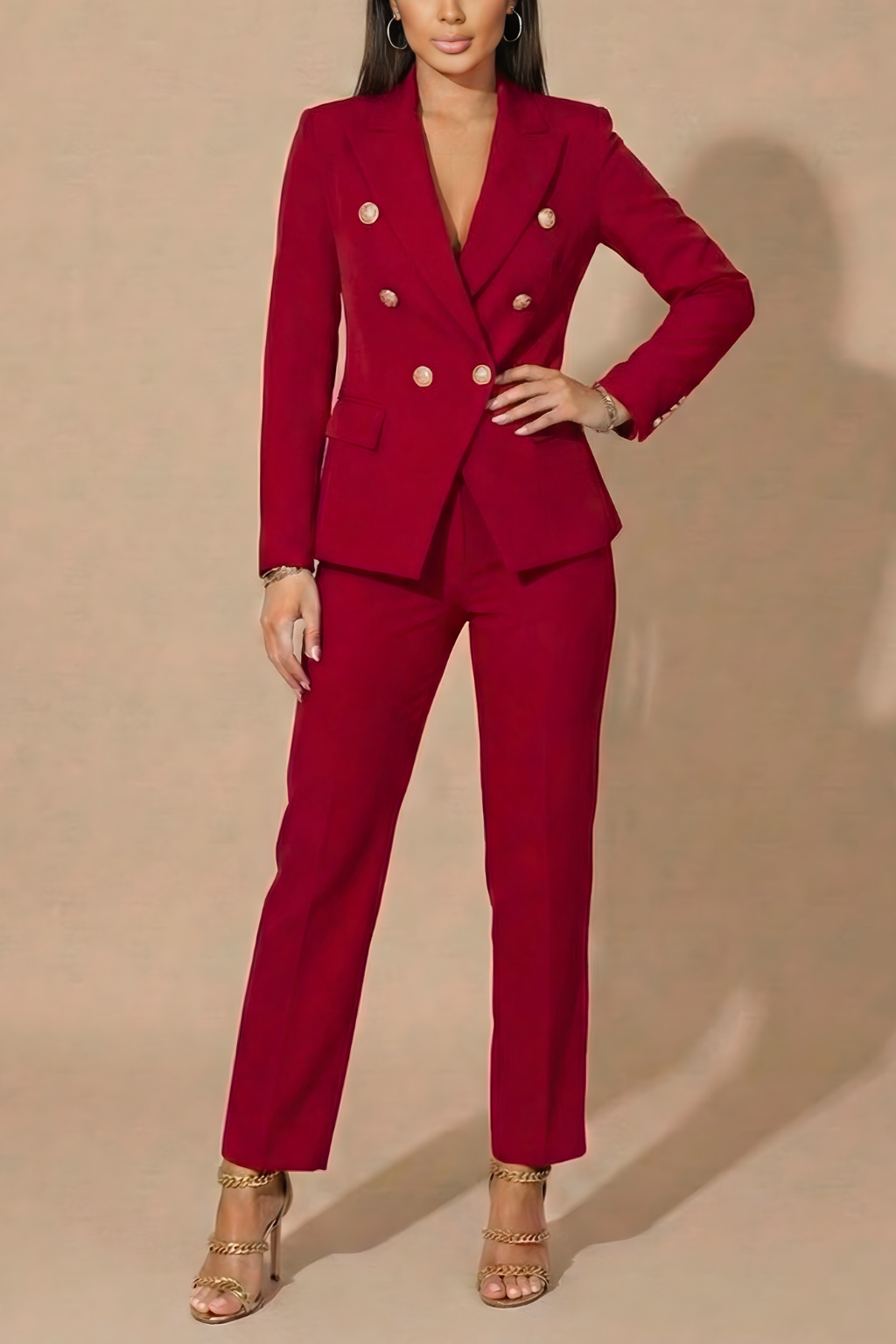 Double Breasted Gold Button Blazer & Tailored Trouser Two Piece Suit