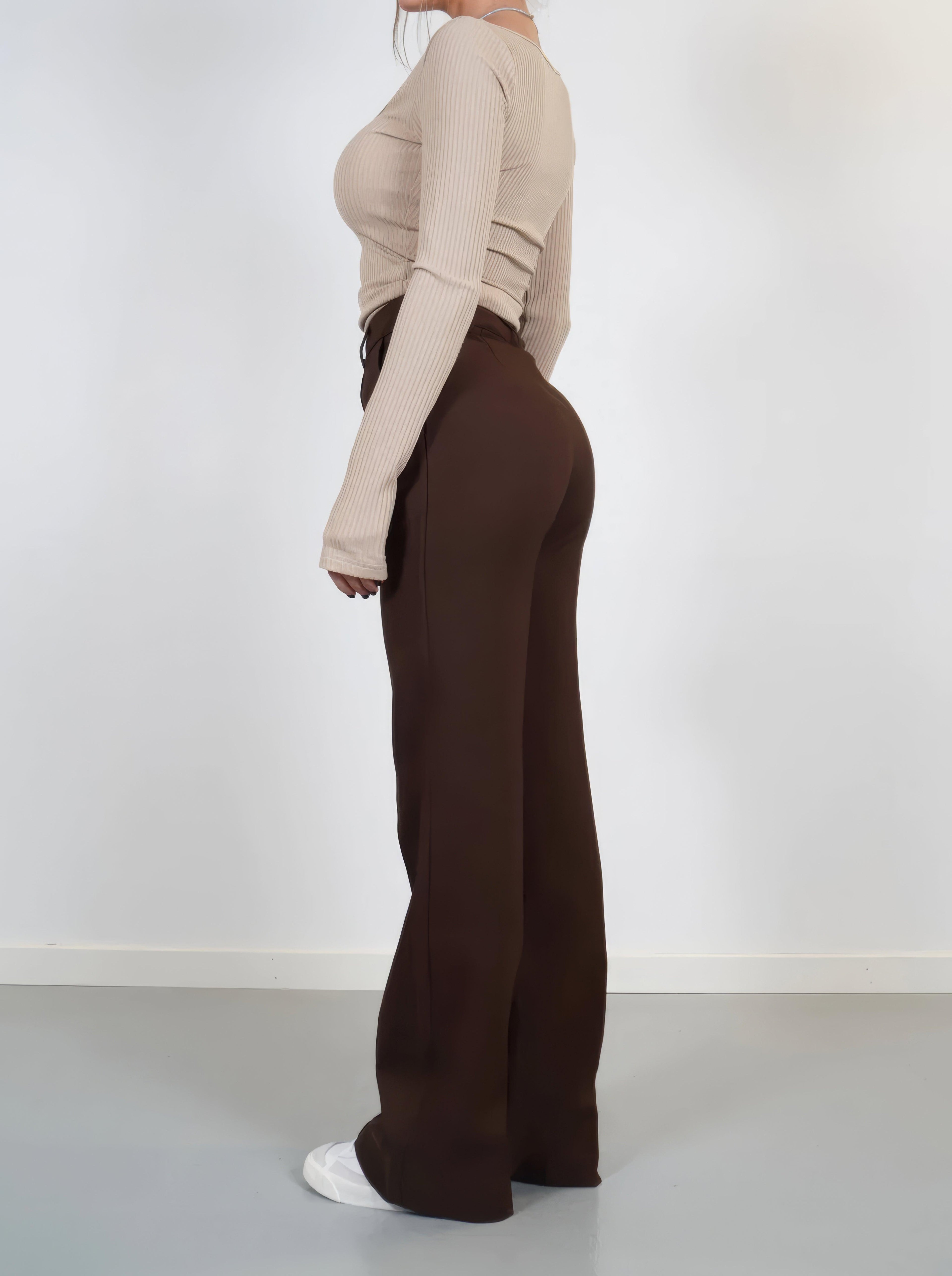 Women's Pintuck Trousers – High Rise Pleated Wide Leg Trousers