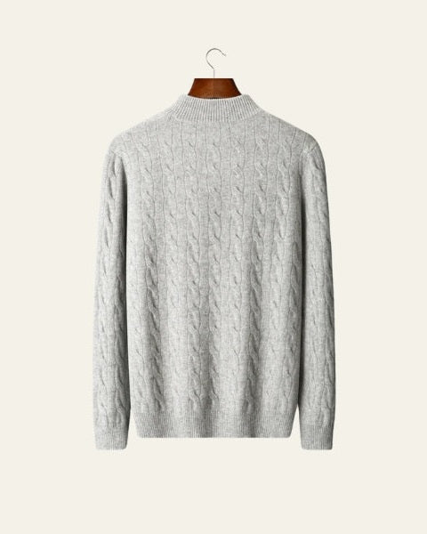 Men's Cable Knit Zip Jumper – Merino Blend Ribbed Collar