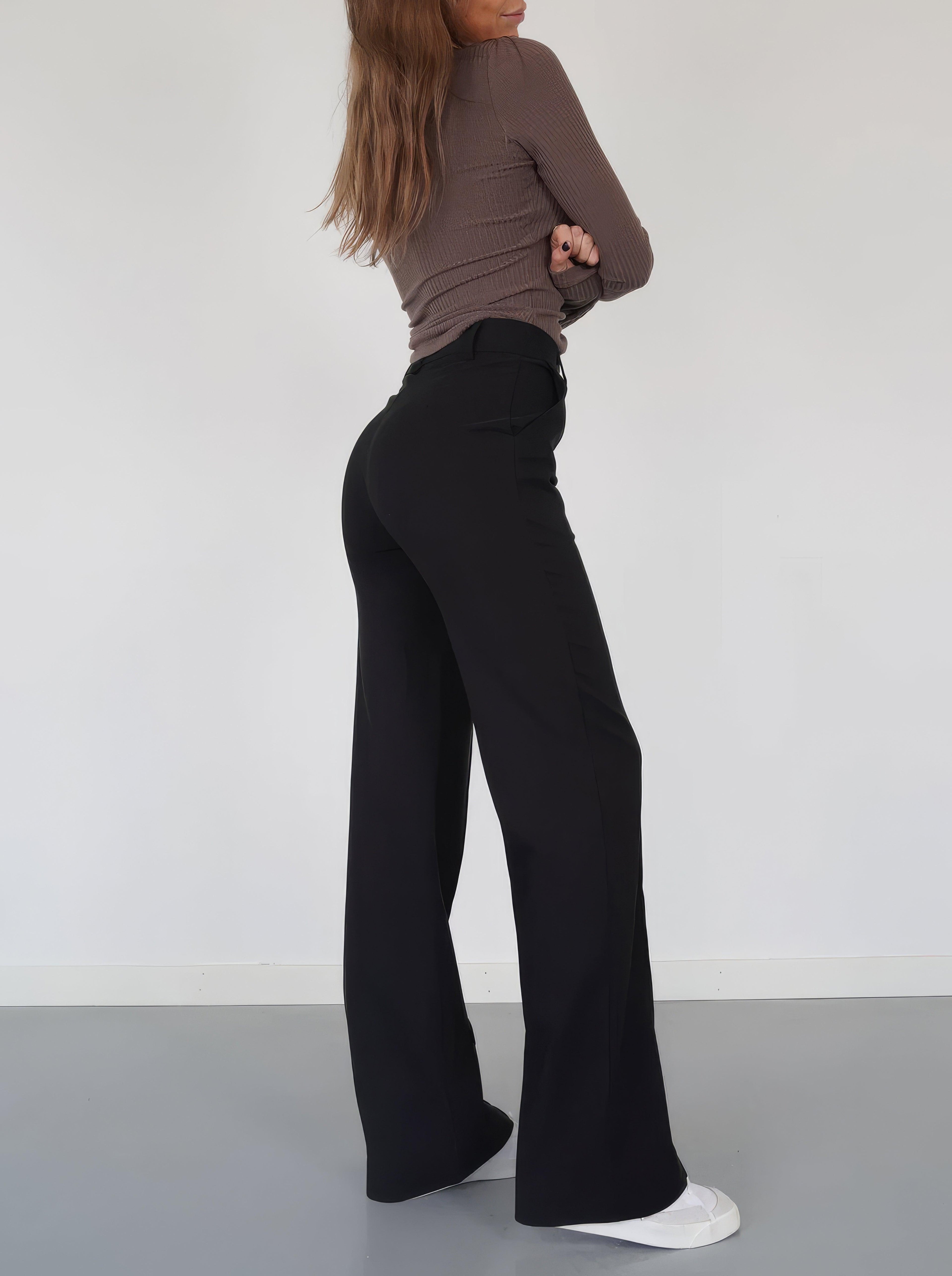 Women's Pintuck Trousers – High Rise Pleated Wide Leg Trousers