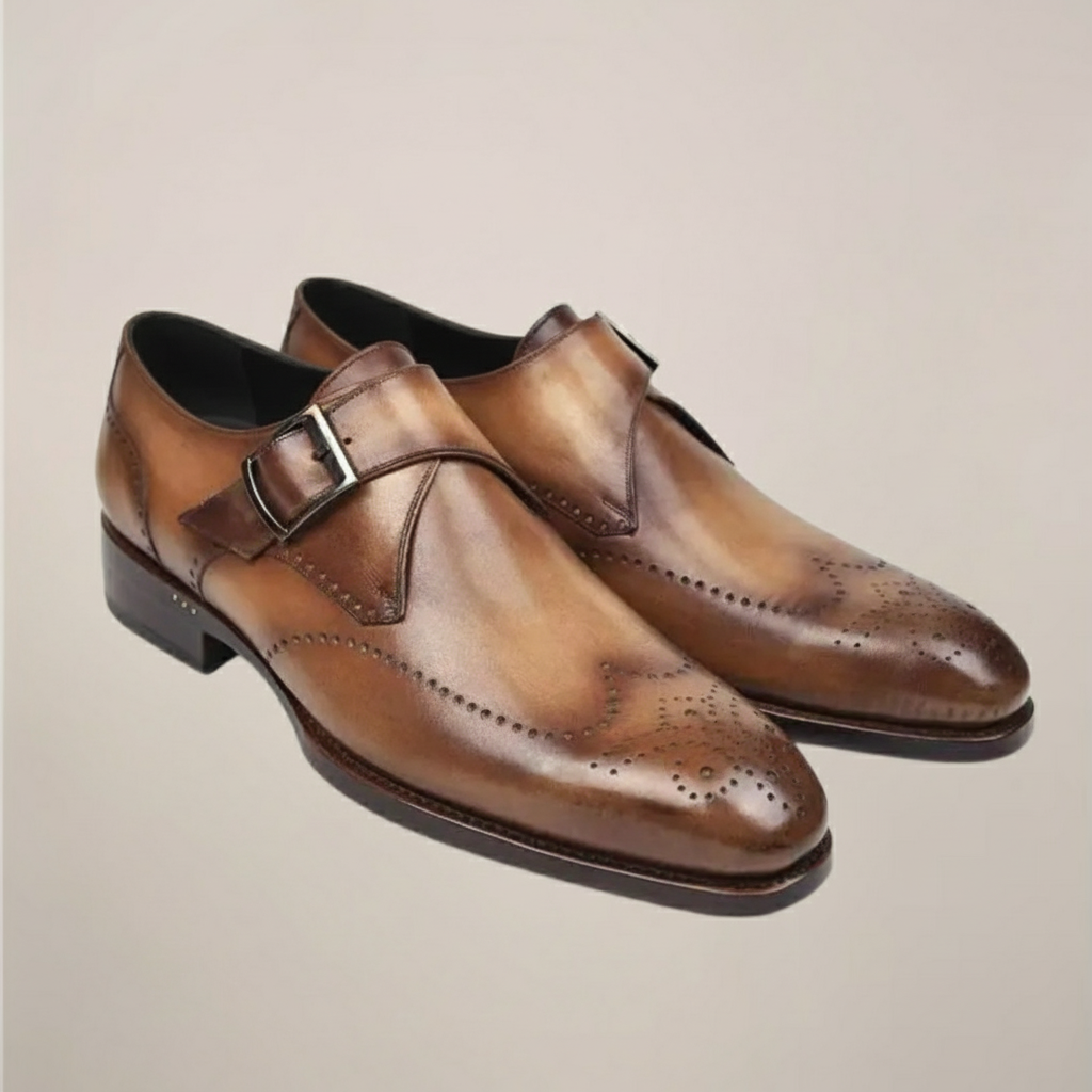 Men's Wingtip Monk Strap Shoes – Burnished Brogue Buckle Shoes