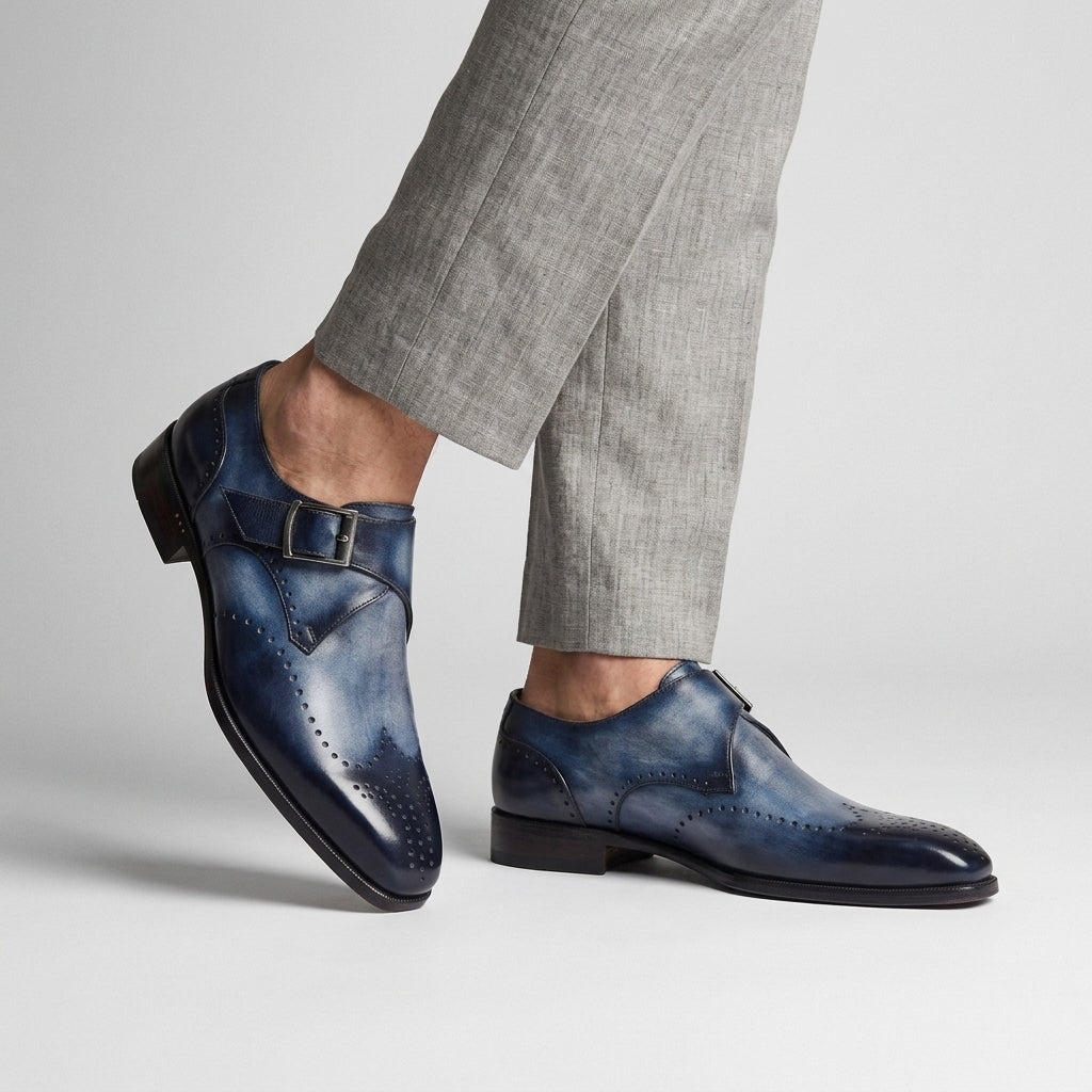 Men's Wingtip Monk Strap Shoes with Single Buckle