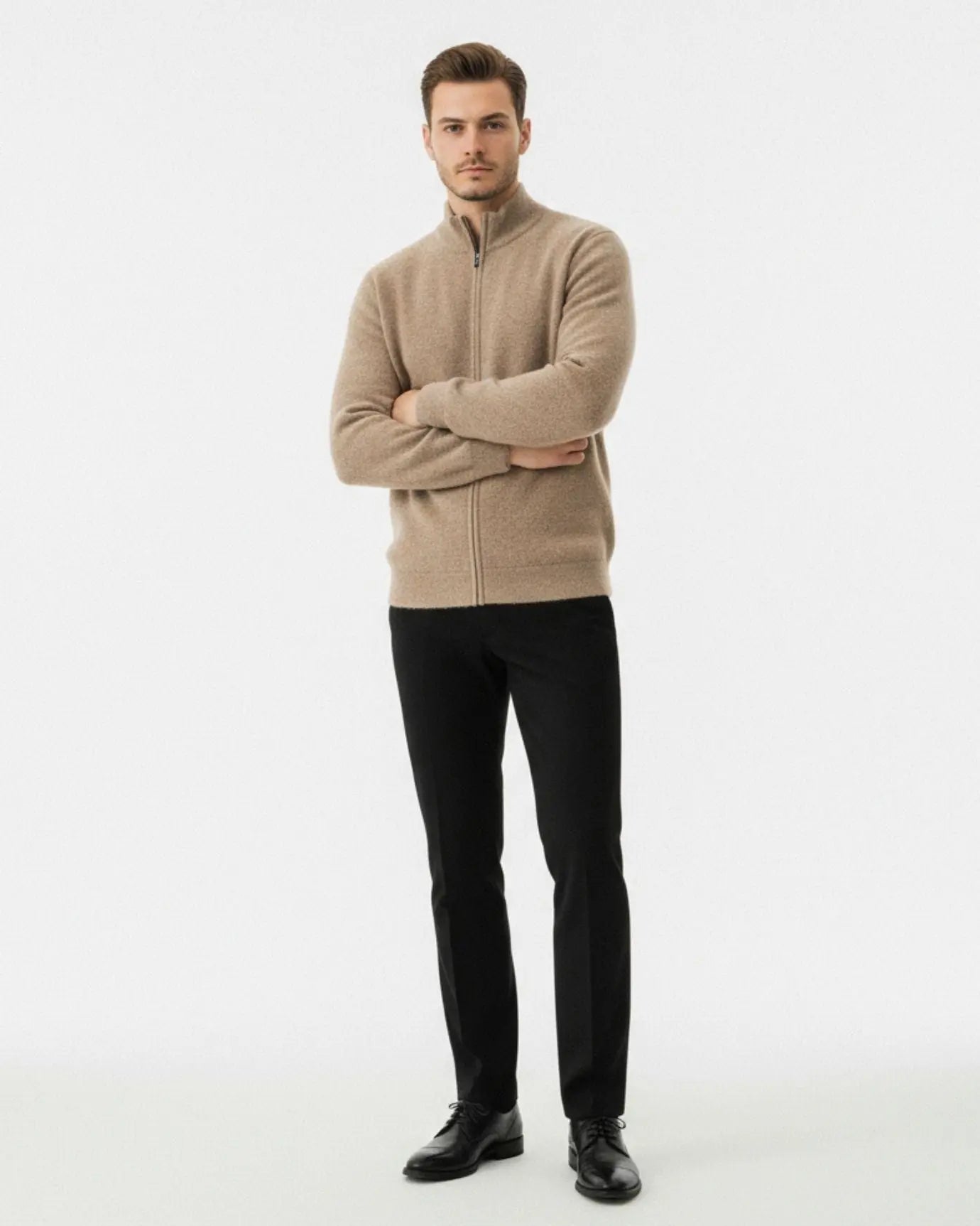 Men's Knitted Zip Jacket – Wool and Cashmere Blend