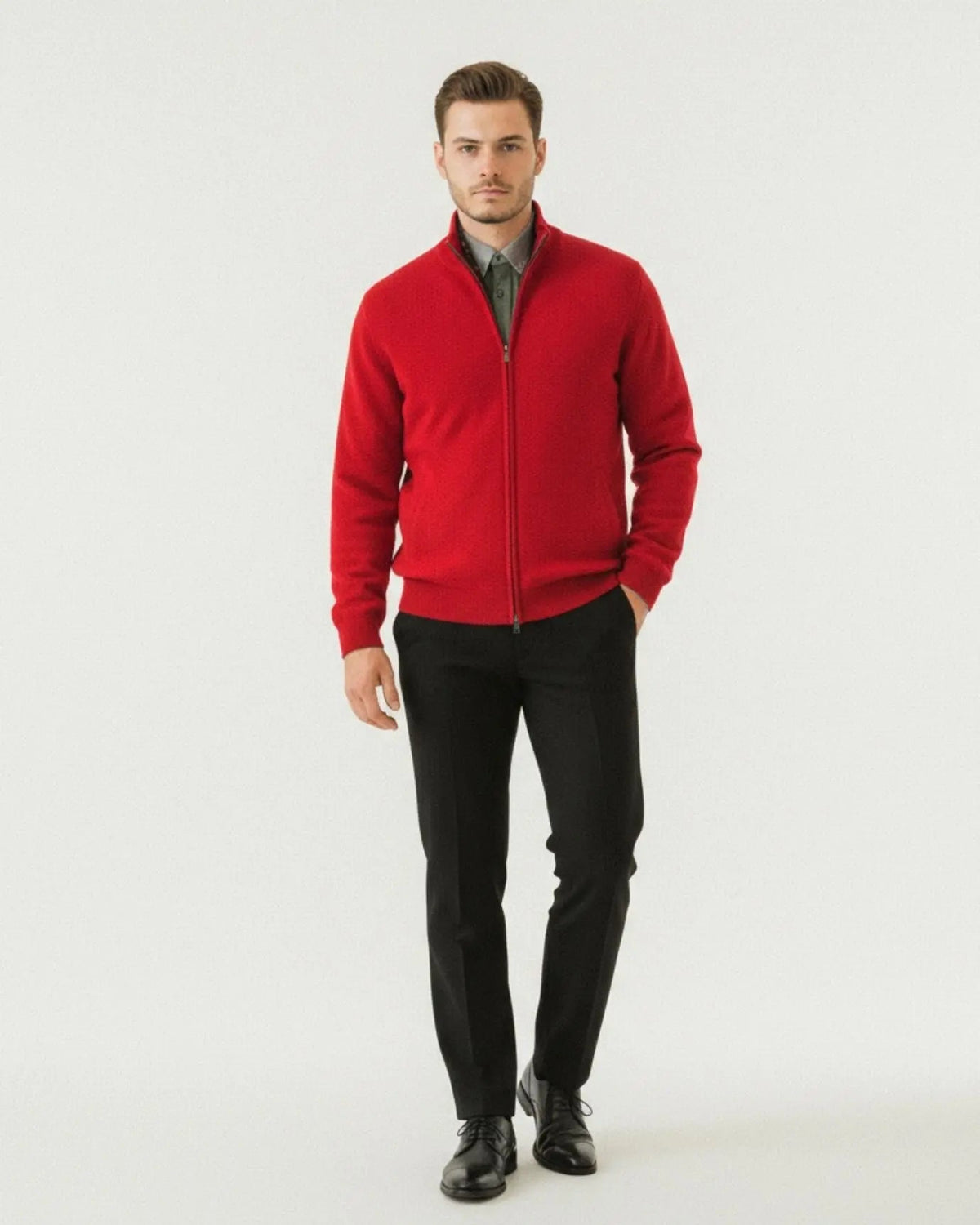 Men's Knitted Zip Jacket – Wool and Cashmere Blend