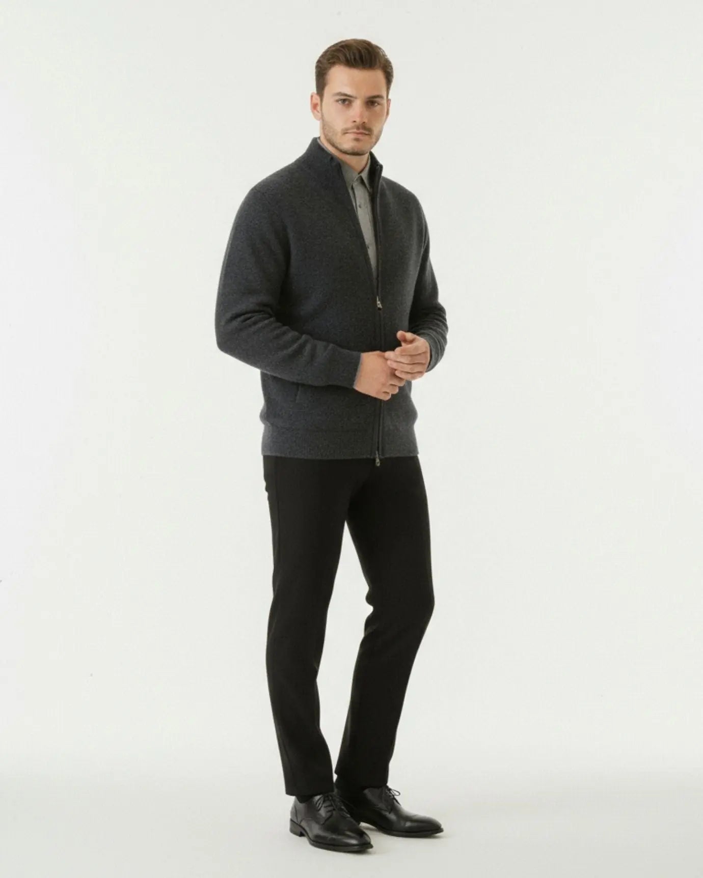 Men's Knitted Zip Jacket – Wool and Cashmere Blend