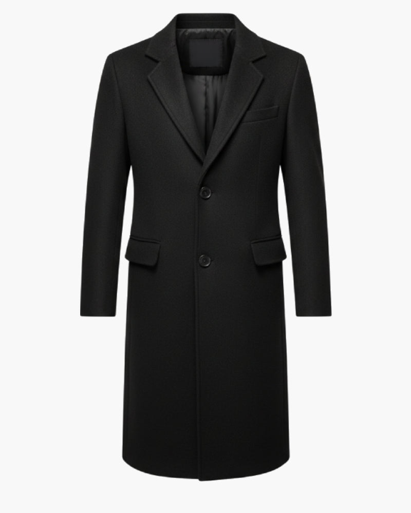 Men's Wool Blend Overcoat – Single Breasted Long Coat
