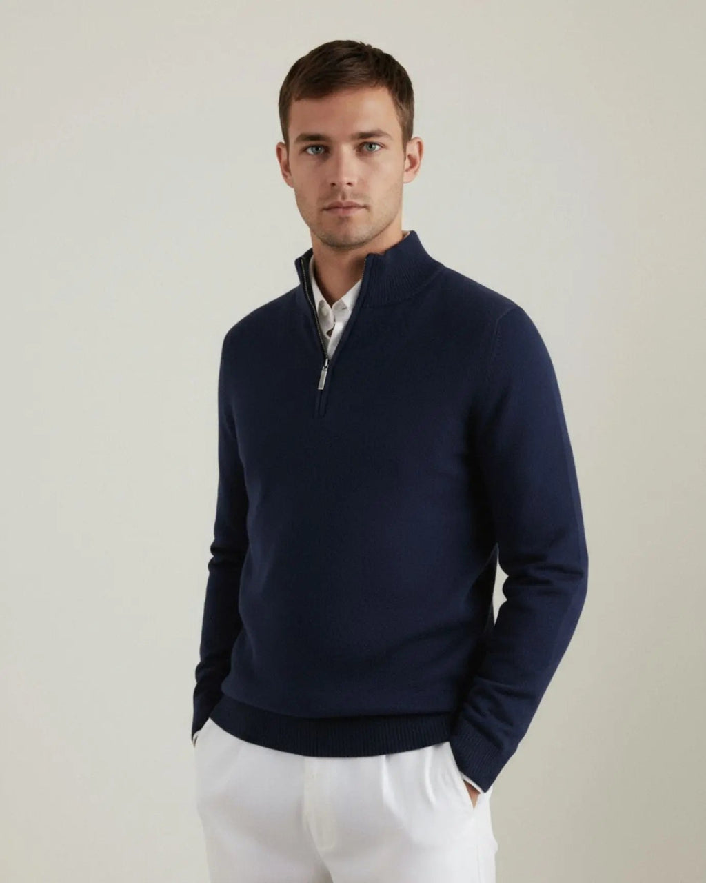 Men's Zip Neck Jumper – Cashmere Blend Soft Knit Sweater