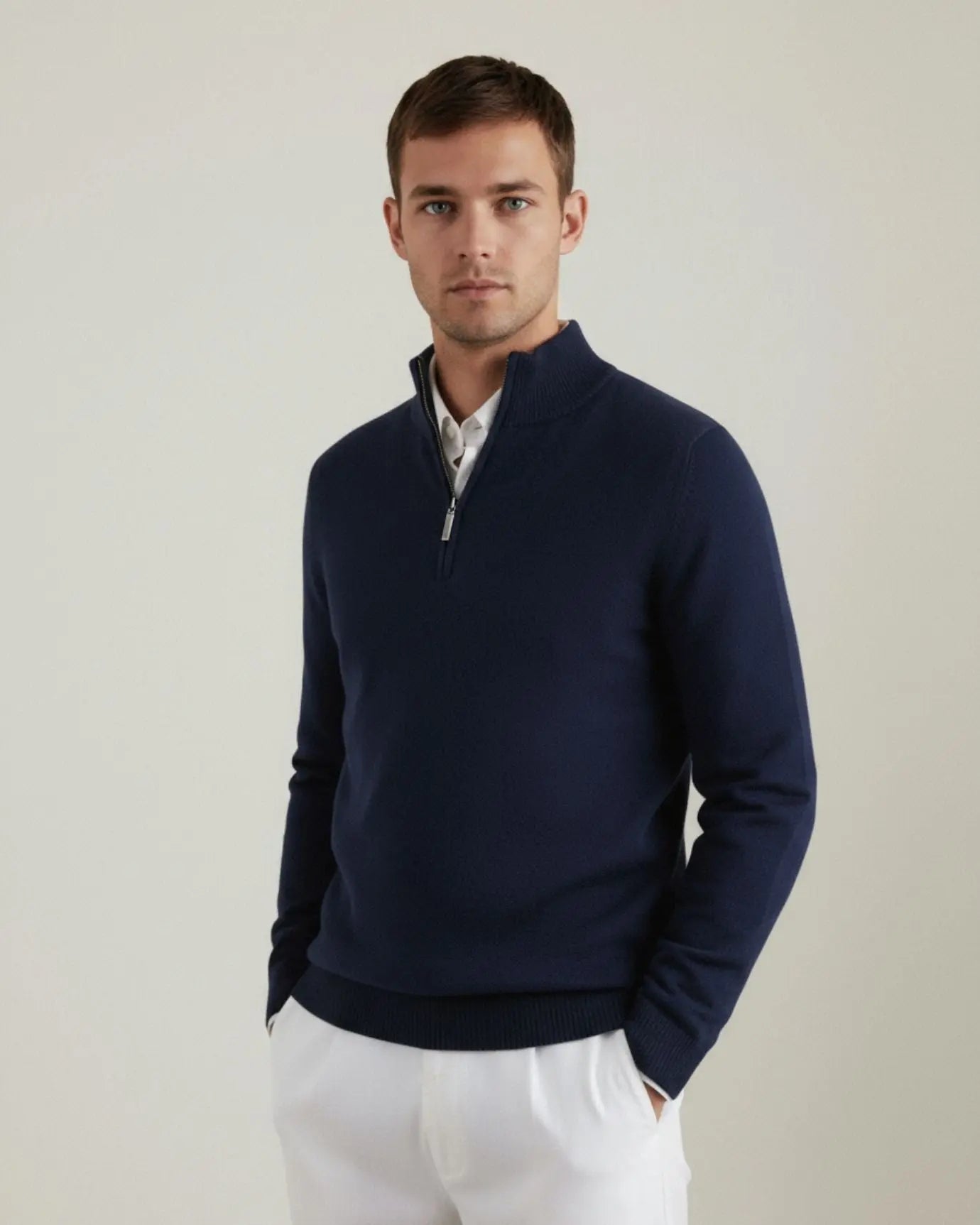Men's Zip Neck Jumper – Cashmere Blend Soft Knit Sweater