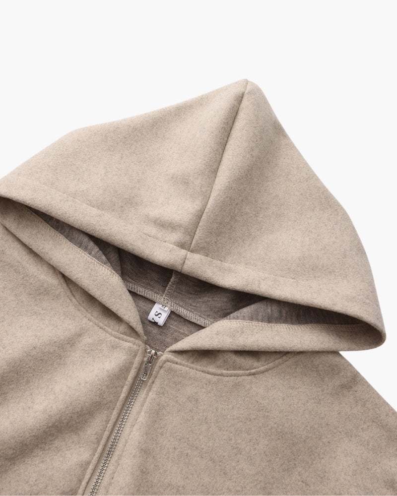 Women's Hooded Jacket – Marlow Oatmeal Zip Up Boxy Jacket