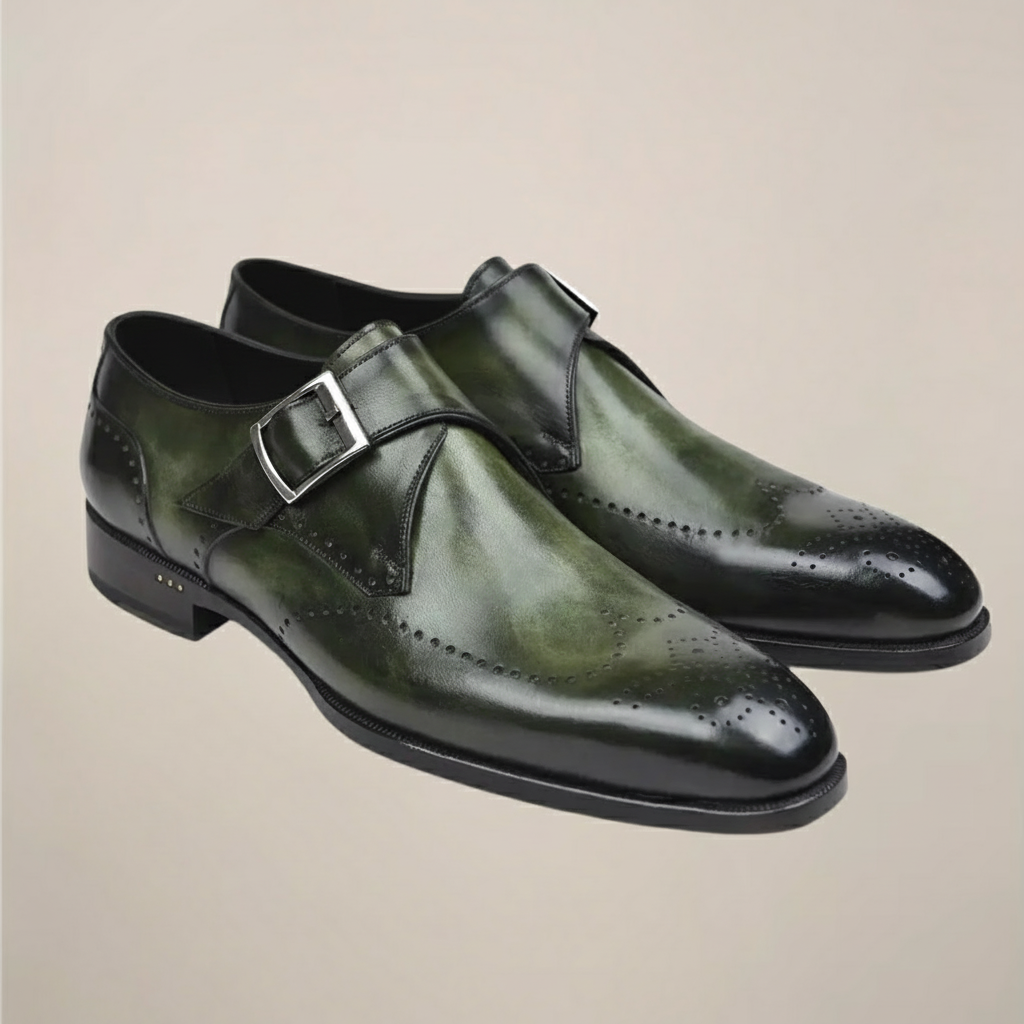 Men's Wingtip Monk Strap Shoes in Green