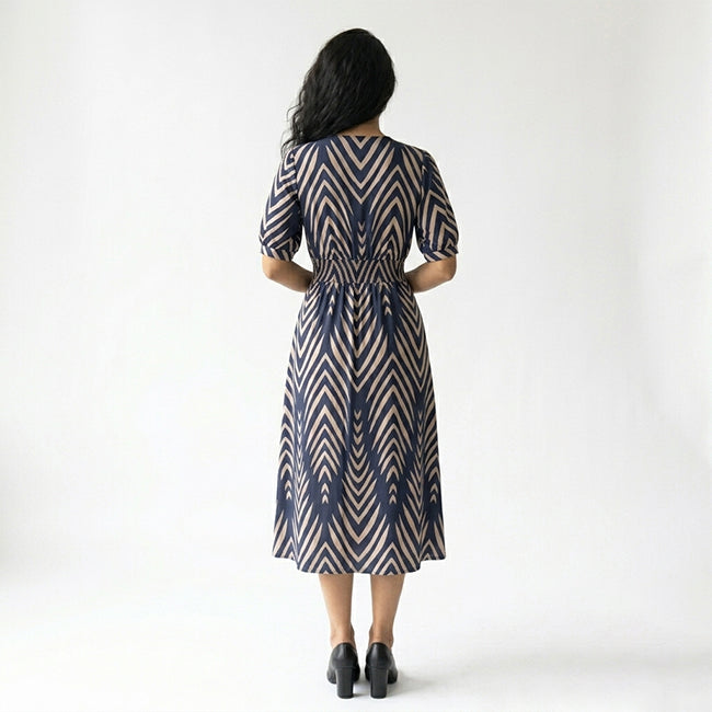 Women’s Striped Puff Sleeve Midi Dress