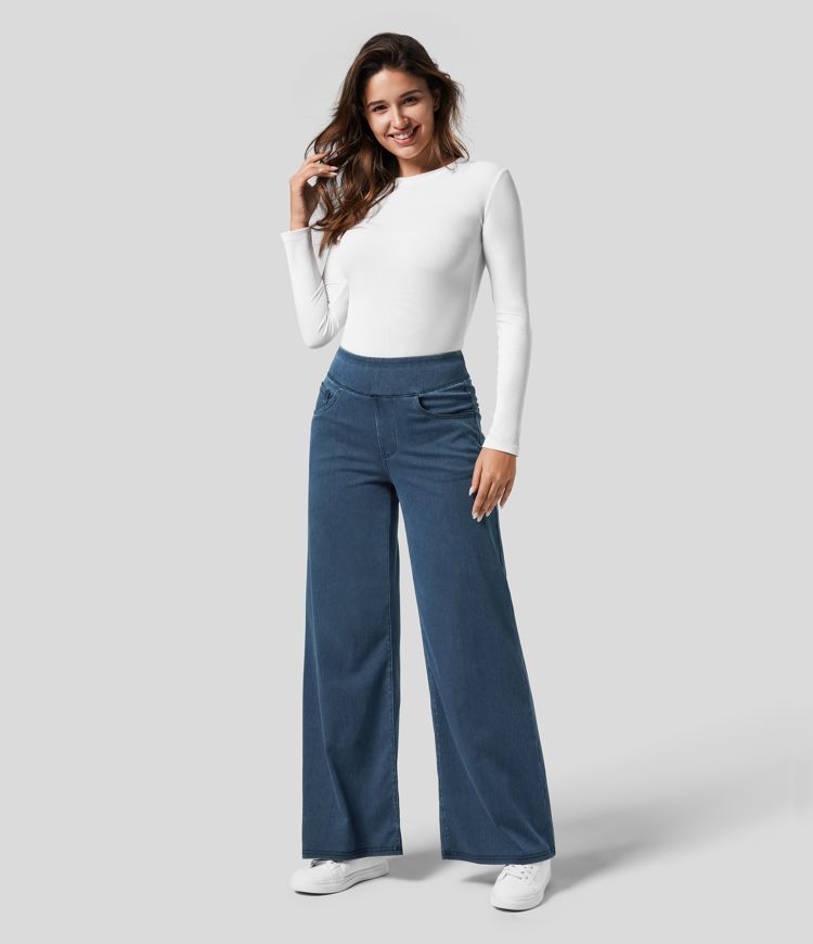 Women's Wide Leg Jeans in dark blue, view 2