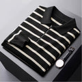 Men's Striped Quarter Zip Polo – Long Sleeve Textured Knit Jumper