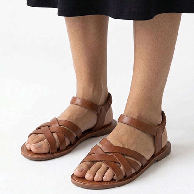 Women's Leather Flat Sandals Open Toe Sandals