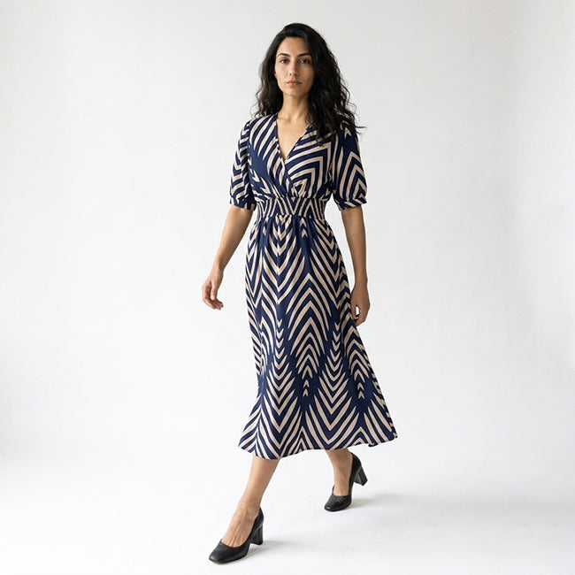 Women’s Striped Puff Sleeve Midi Dress