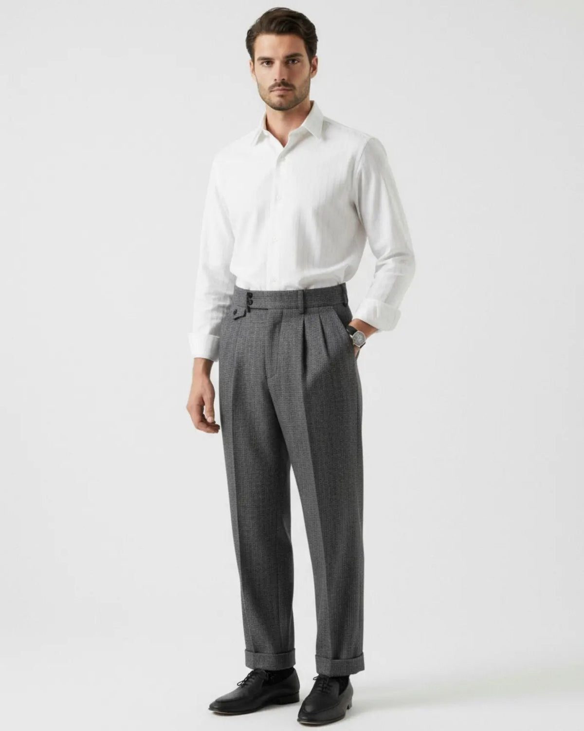 Men's Pleated Wool Blend Trousers – High Waist Tailored Fit