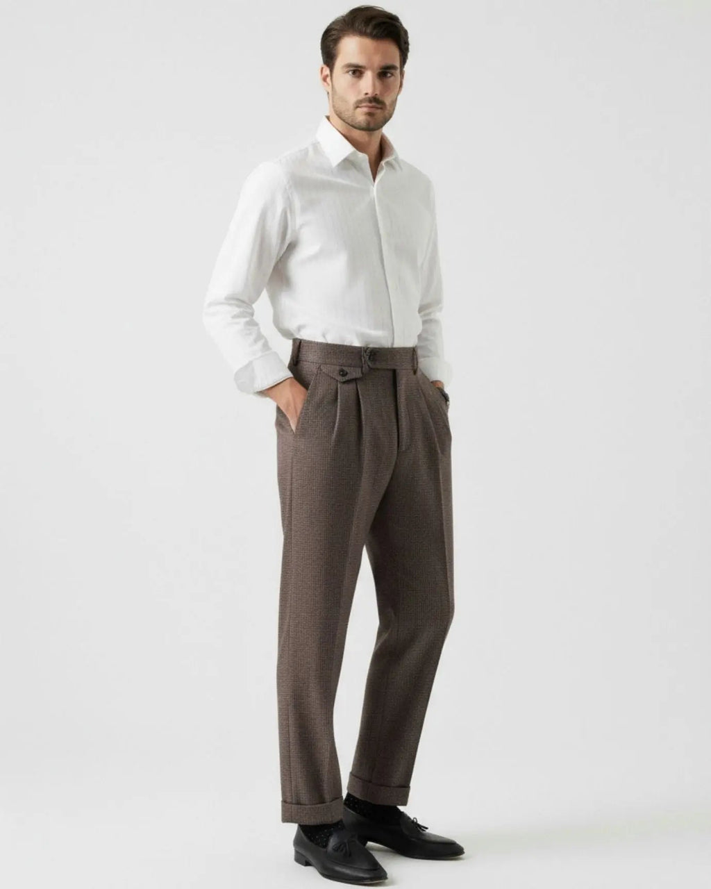 Men's Pleated Wool Blend Trousers – High Waist Tailored Fit