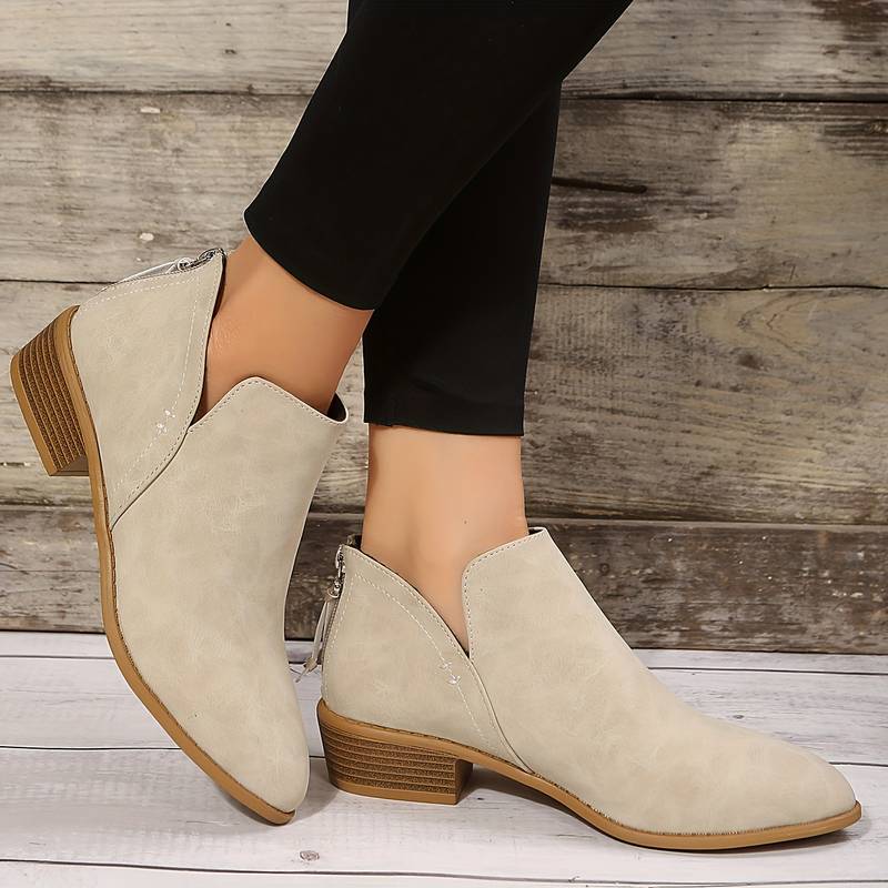 Women's Cut Out Ankle Boots in Beige
