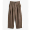 Brown linen blend pleated wide leg trousers, flat product view