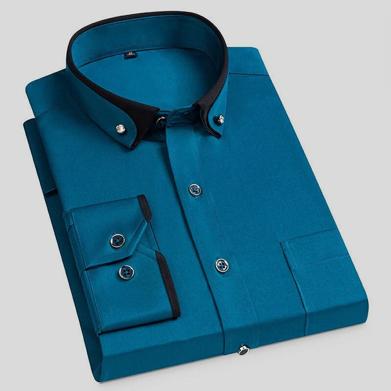 Men's Button-Down Dress Shirt in Teal Blue