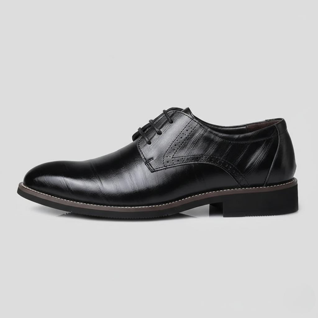 Men's Cap Toe Derby – Brogue Trim Leather Look Dress Shoes