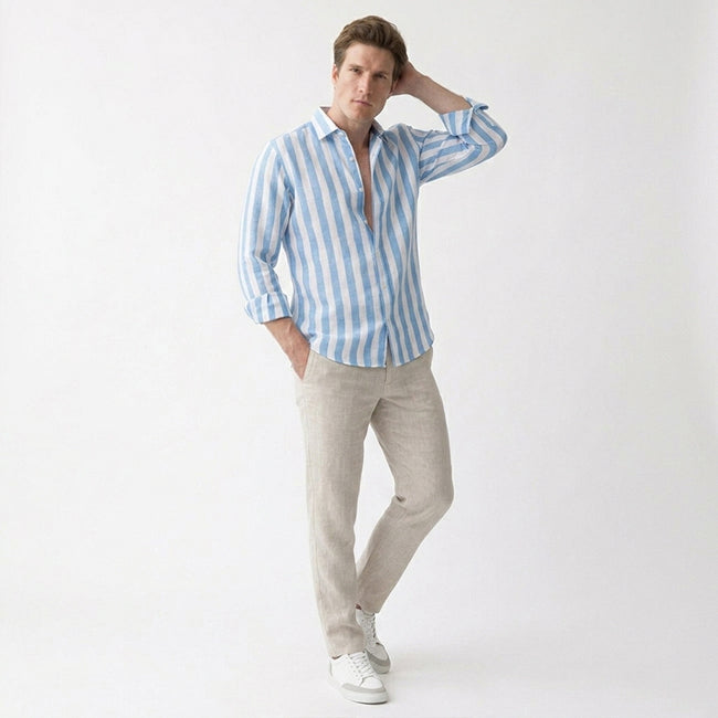 Men’s Long Sleeve Button Striped Shirt