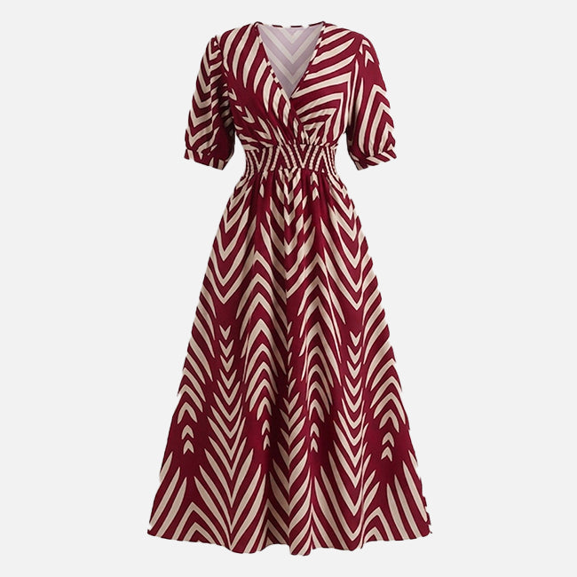 Women’s Striped Puff Sleeve Midi Dress
