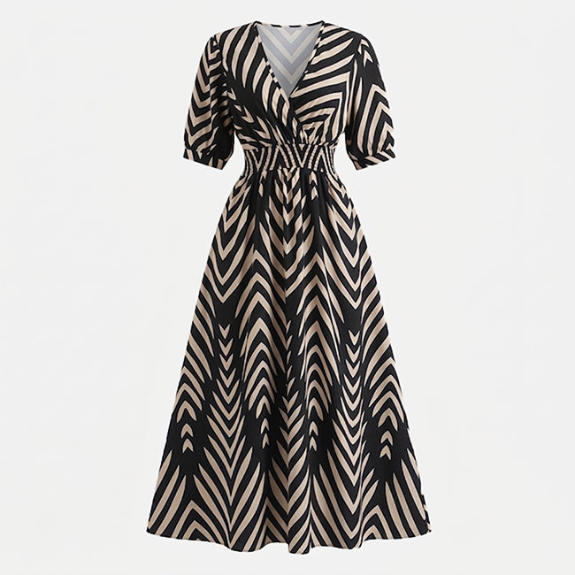 Women’s Striped Puff Sleeve Midi Dress