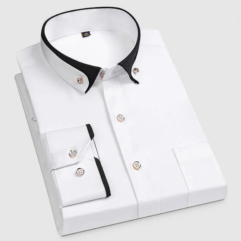 Men's Button-Down Dress Shirt – Long Sleeve Formal Shirt with Contrast Collar