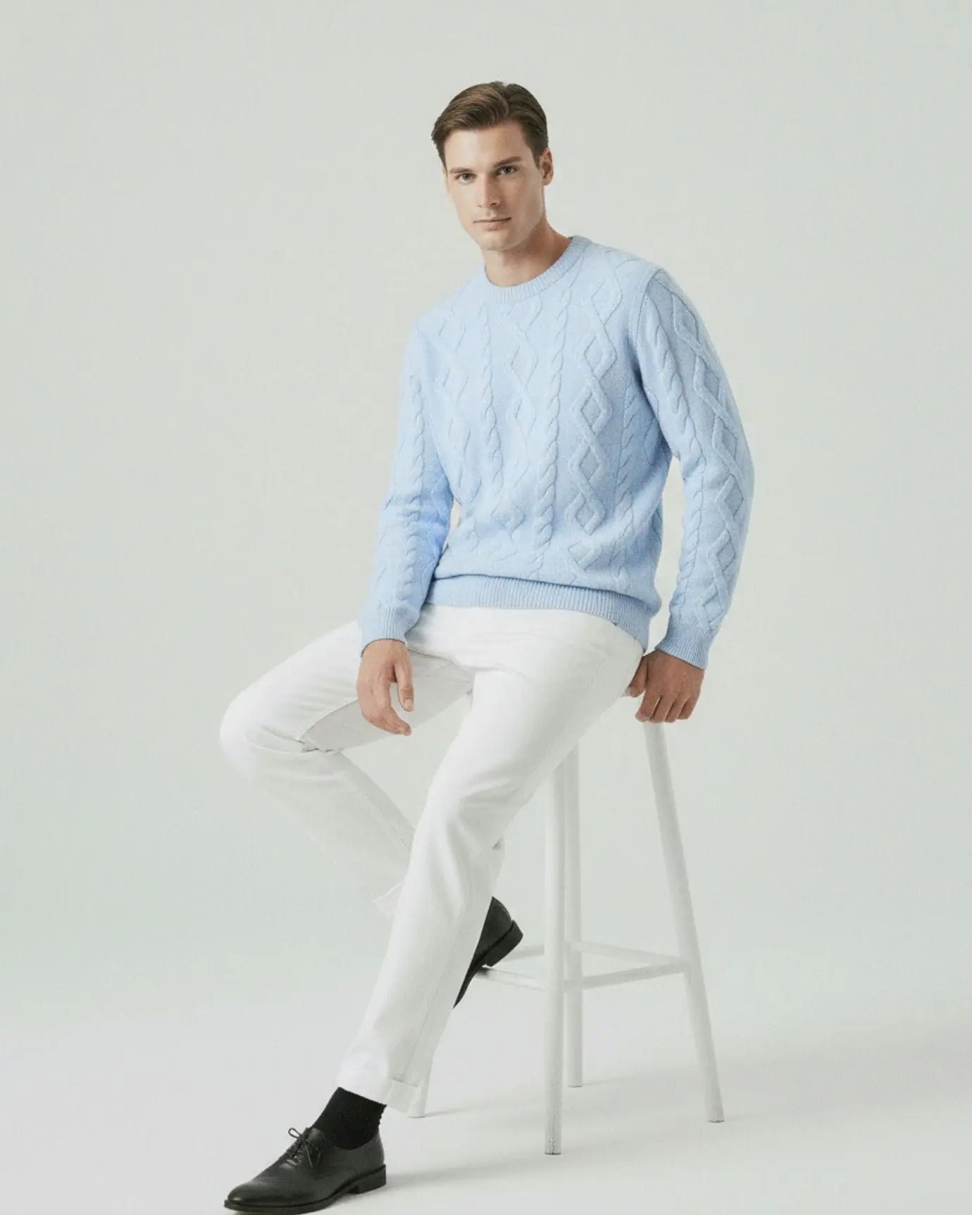 Men's Cable Knit Jumper – Cashmere and Wool Blend Crew Neck