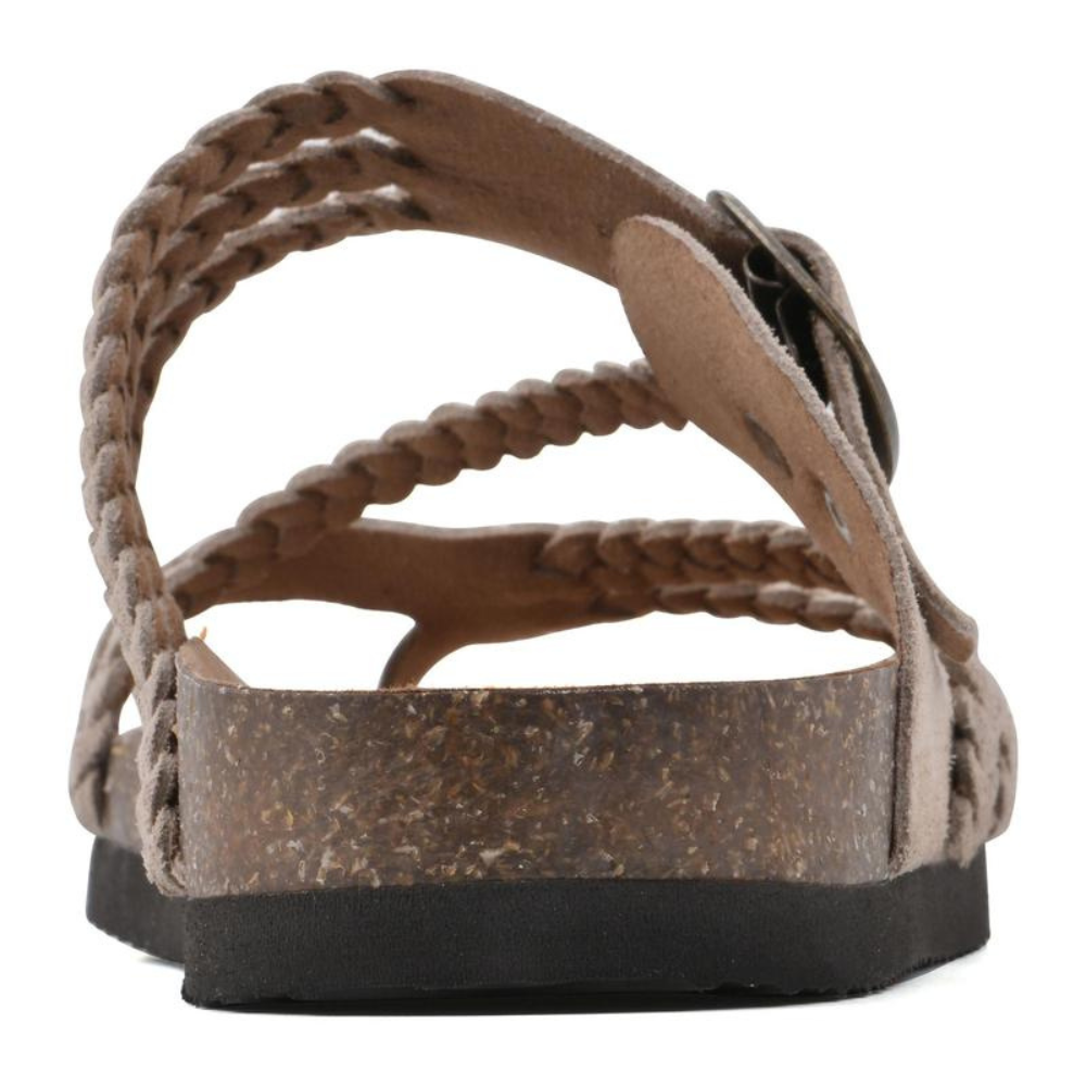 Braided strap sandals with non slip rubber outsole, side view