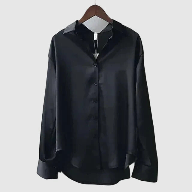 Women's Satin Blouse in black – Long Sleeve Button Up Shirt