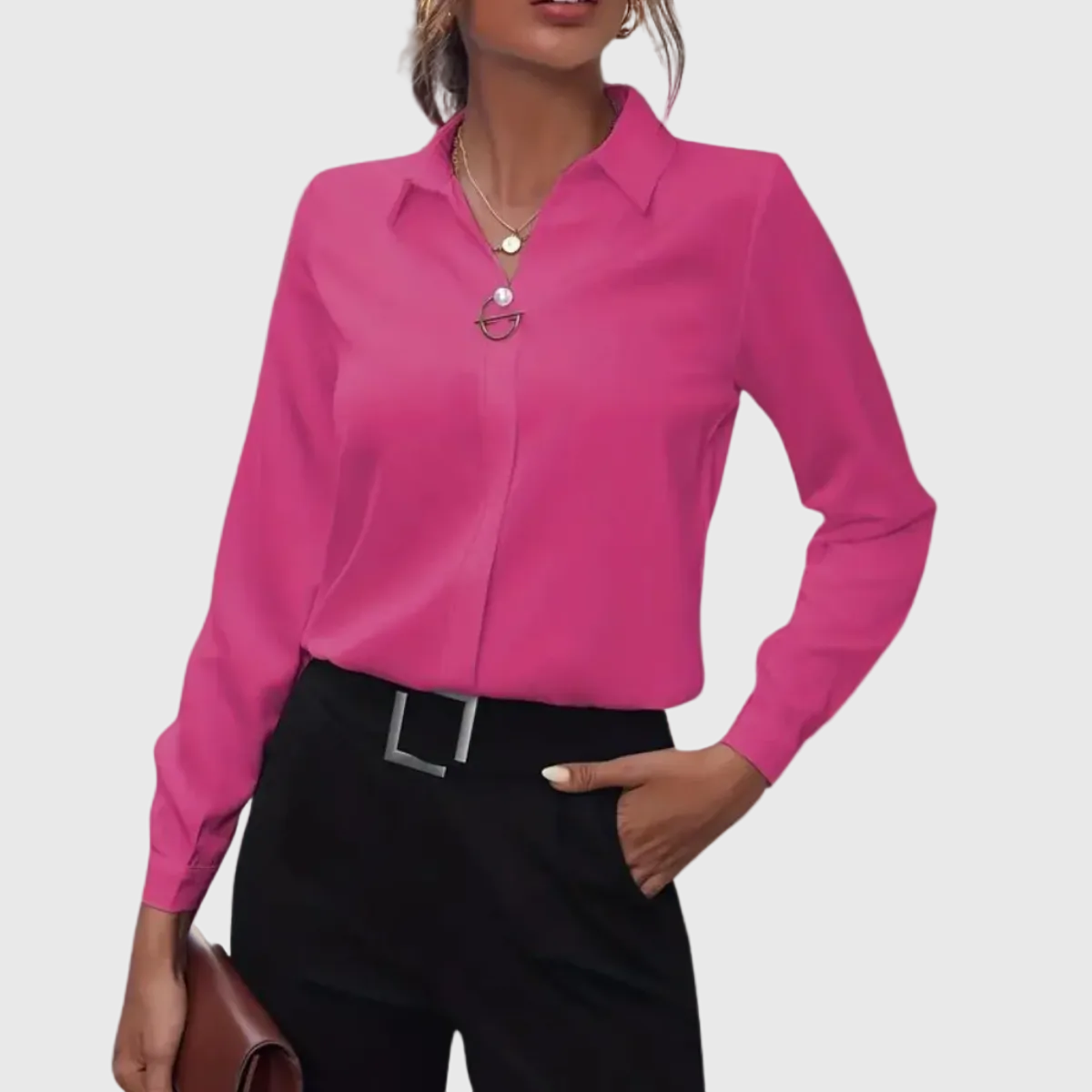Women's Collared Blouse in Hot Pink
