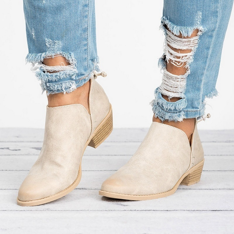 Women's Cut Out Ankle Boots in Beige